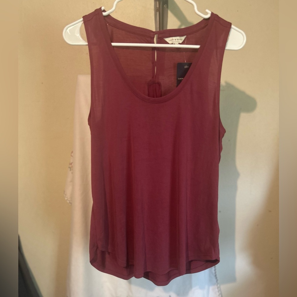 Lucky Brand Burgundy Sleeveless Tank Top with Scoop Neckline